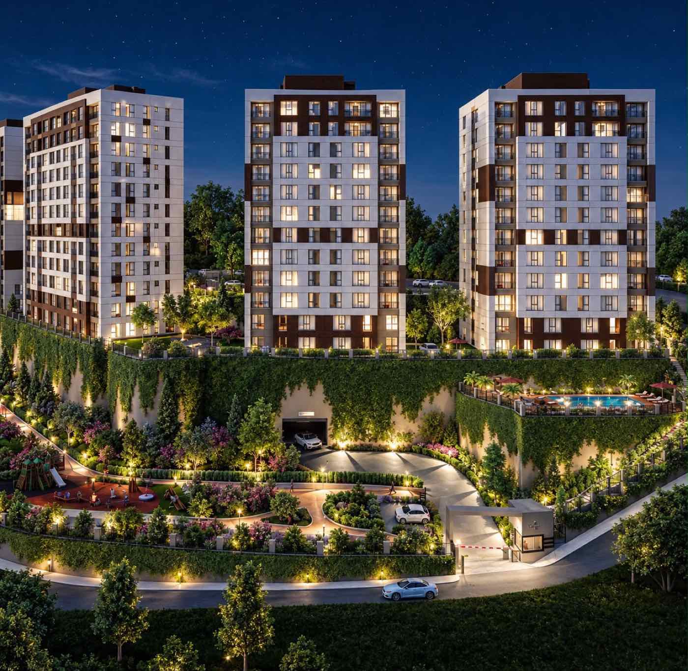 Teraslı yamaçta konut sitesi peyzaj tasarımı — Karadağ Peyzaj